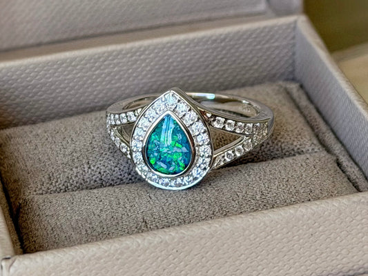 925 Silver Full Crystal Pear Split Band Ring
