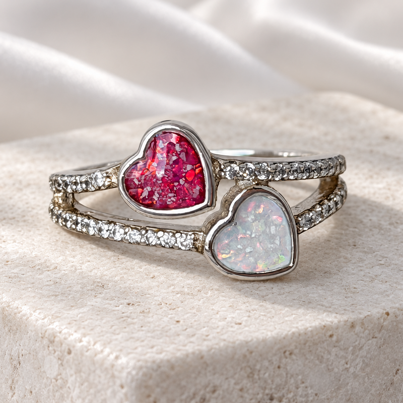 925 Silver Double Heart Crystal Ring