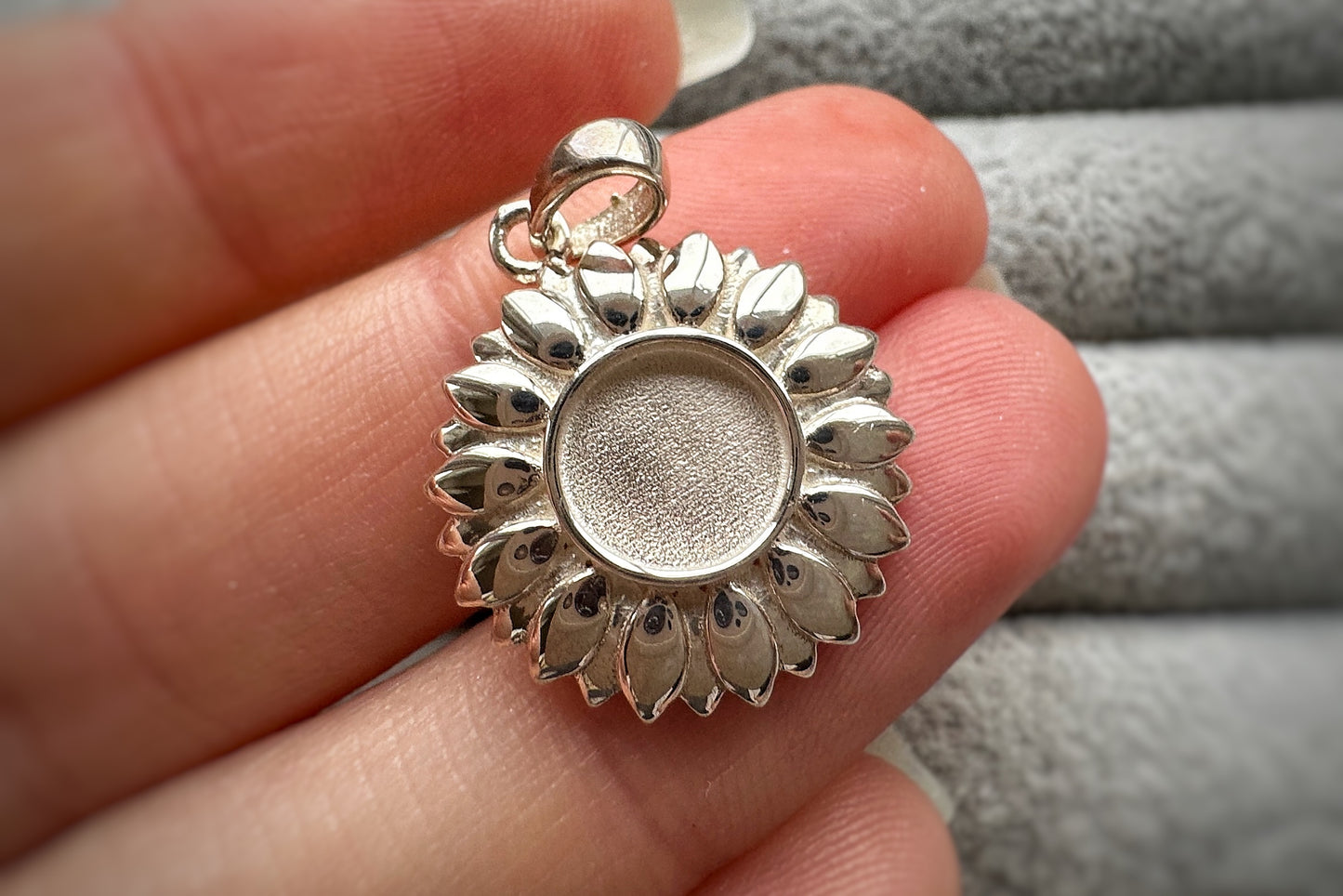 Silver Sunflower Pendant with Silver Chain