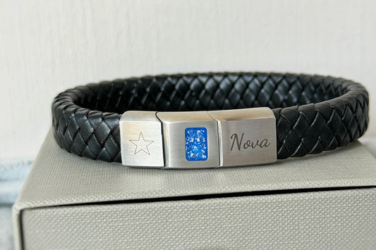 Brushed Stainless Steel Men’s Leather Bracelet