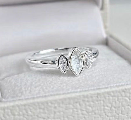 925 Silver Triple Almond Crystal Ring