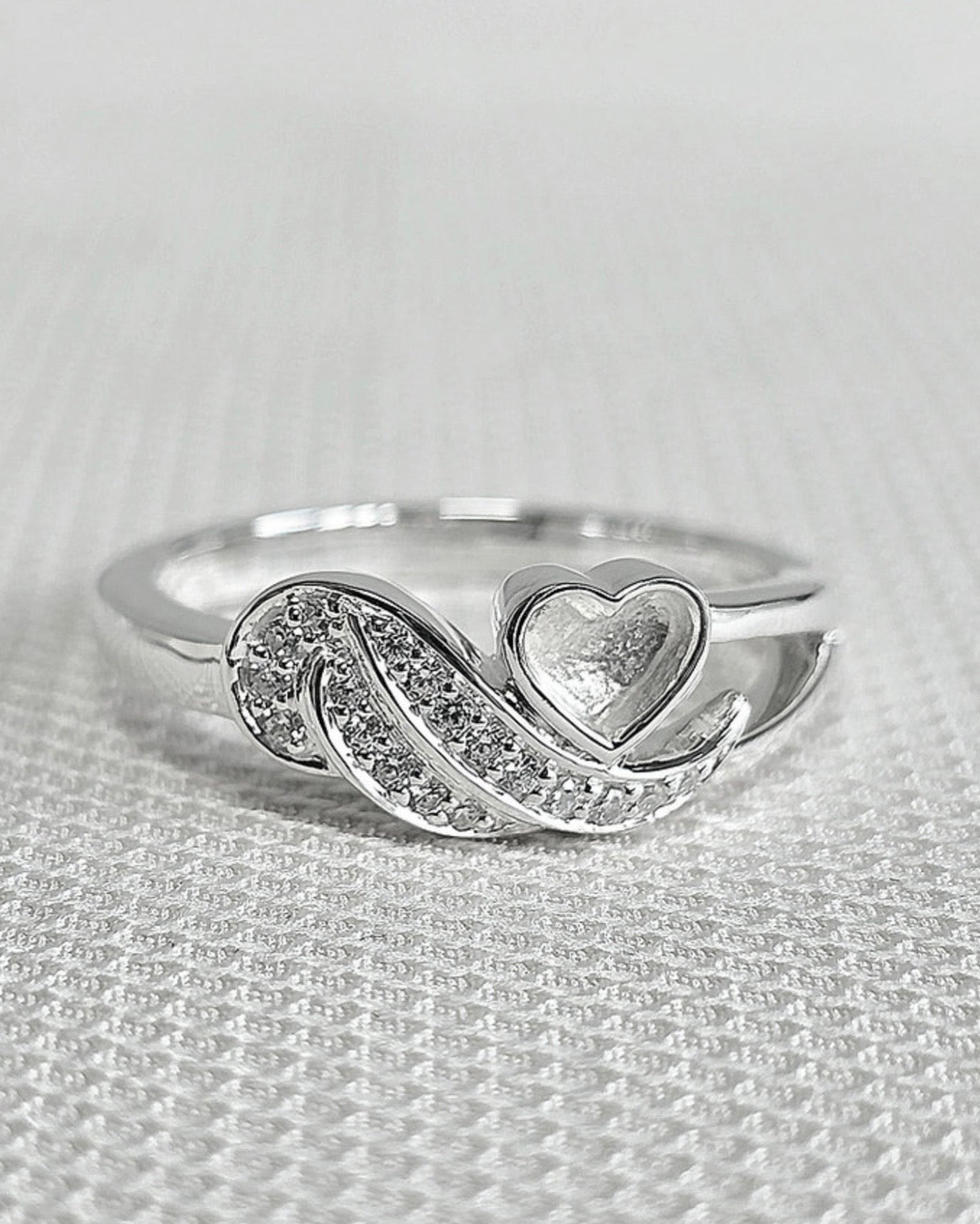925 Silver Crystal Angel Wing Heart Ring