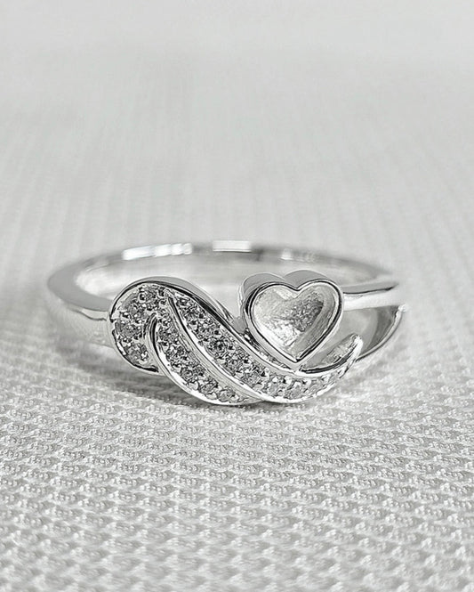 925 Silver Crystal Angel Wing Heart Ring