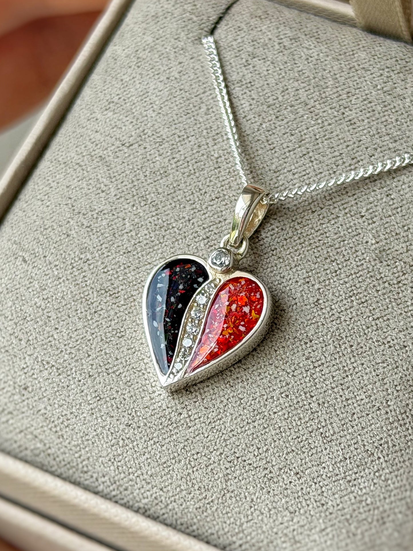 925 Silver Divided Heart Crystal Pendant