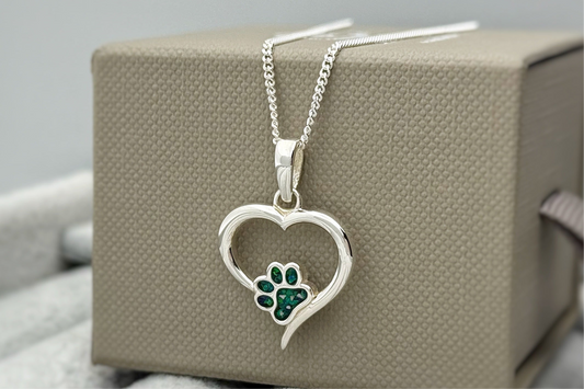 925 Silver Paw Print Hollow Heart Pendant