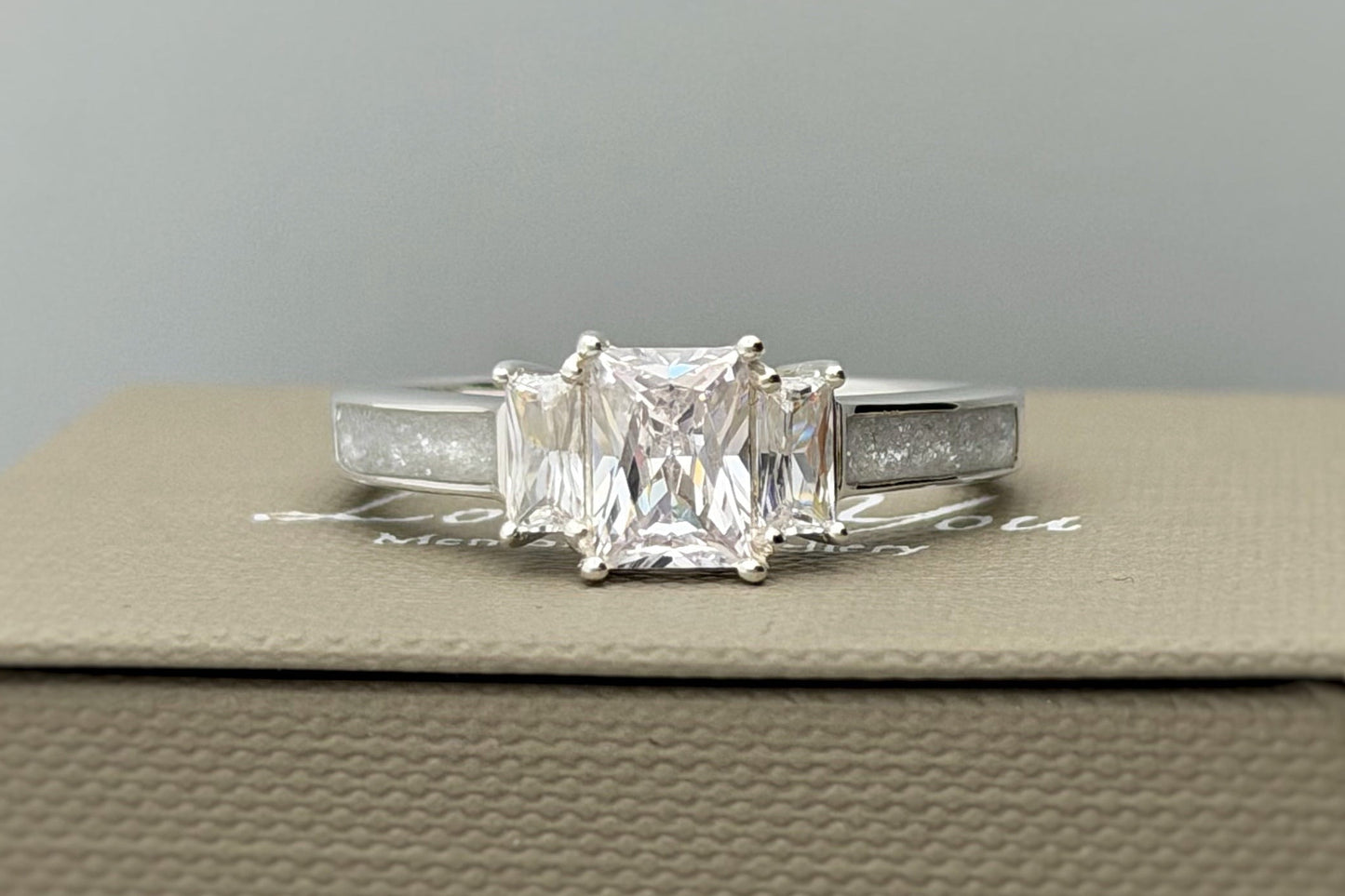 925 Silver Trio Emerald Solitaire Ring