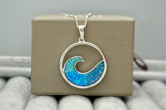 925 Silver Ocean Sea Wave Border Pendant
