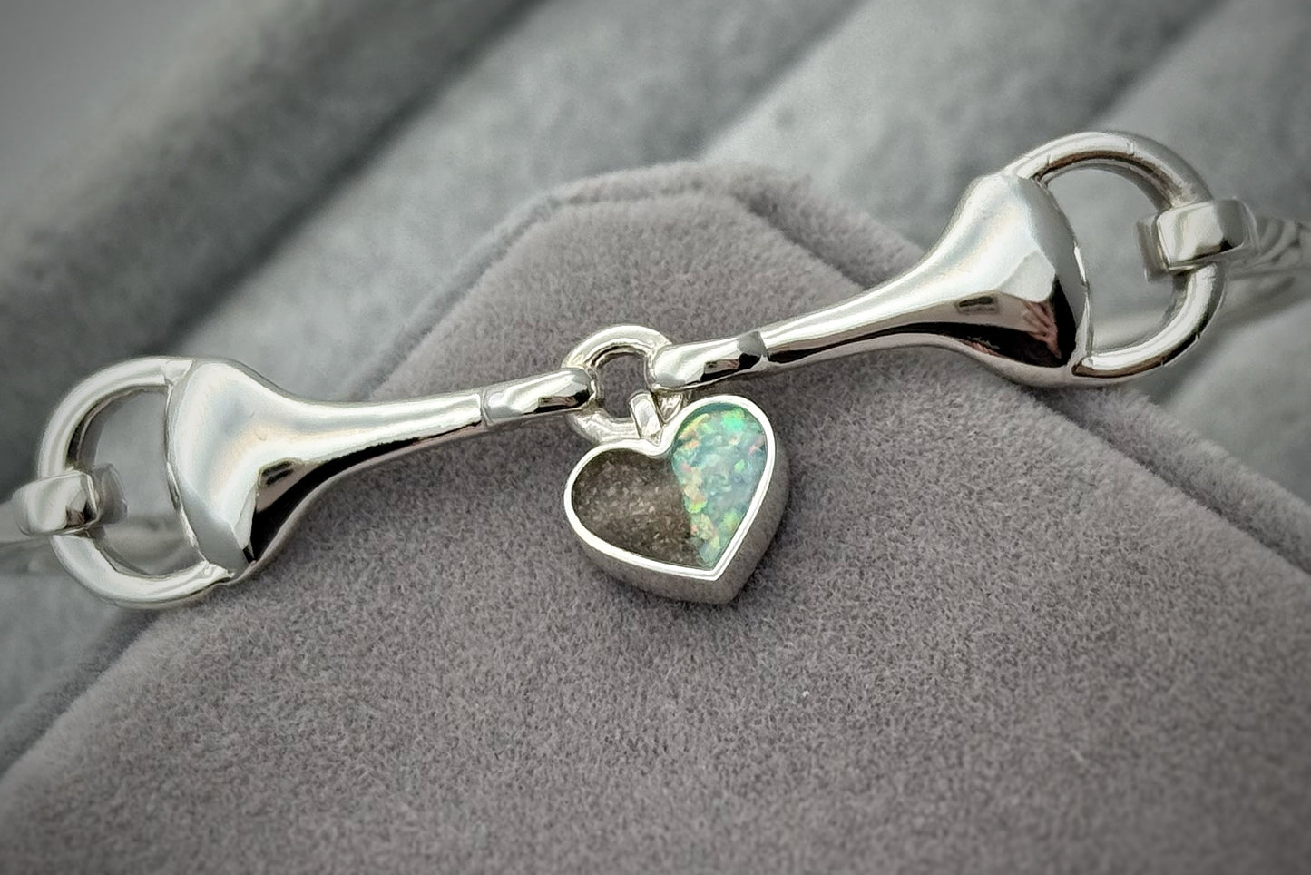 925 Silver Horse Bit Heart Bangle