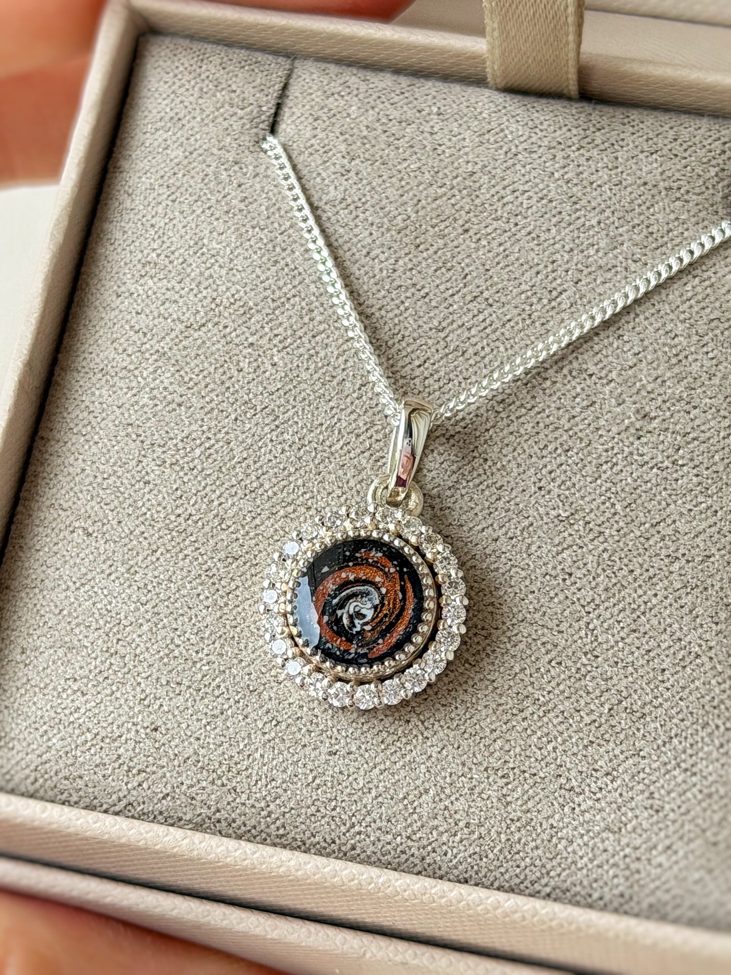 925 Silver Beaded Crystal Halo Pendant