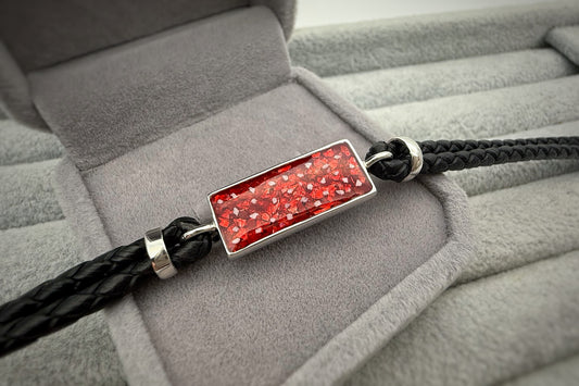 925 Silver Men’s Leather Bracelet with Rectangular Setting