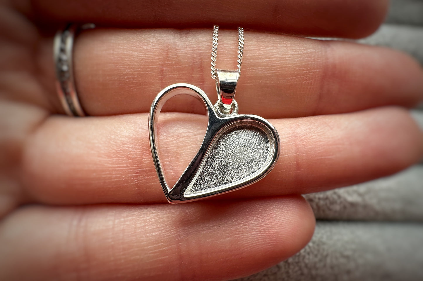 Silver Half Hollow Heart Pendant with Silver Chain