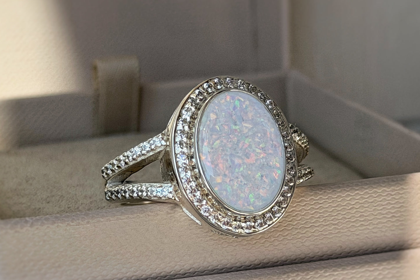 925 Silver Large Oval Crystal Statement Ring