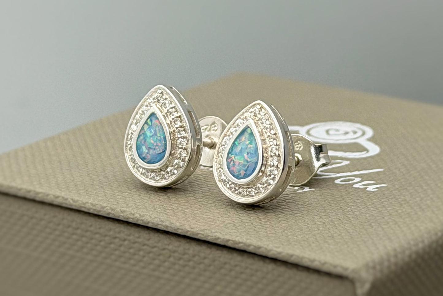925 Silver Crystal Pear Drop Memorial Stud Earrings