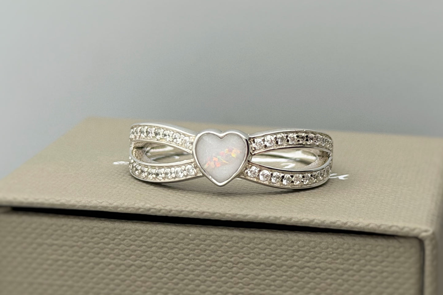 925 Silver Heart Split Crystal Ring