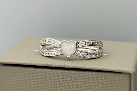 925 Silver Heart Split Crystal Ring