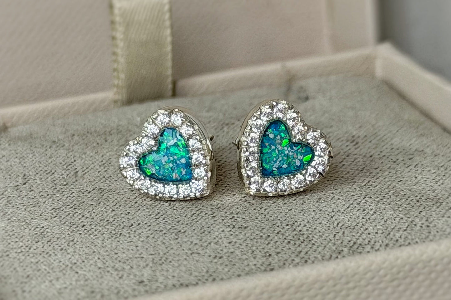 925 Silver Heart Crystal Stud Memorial Earrings