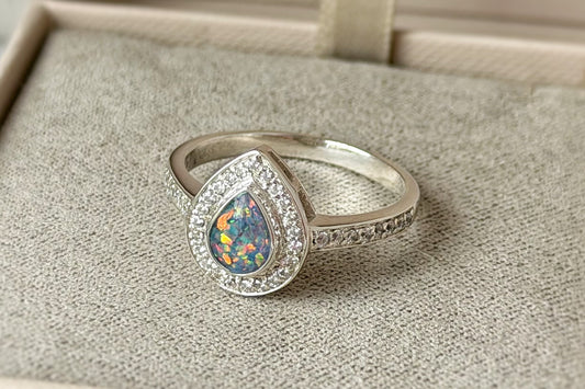 925 Silver Pear Drop Crystal Ring