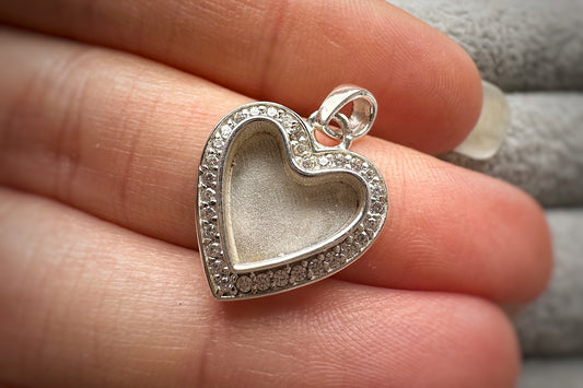 Silver Heart Crystal Surround Pendant with Silver Chain