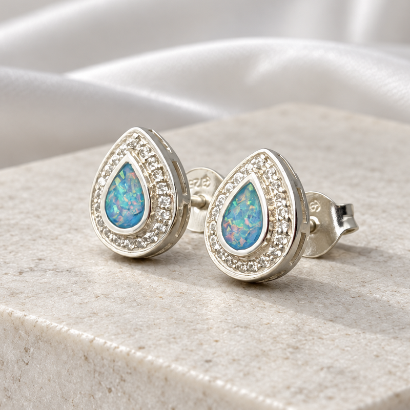 925 Silver Crystal Pear Drop Memorial Stud Earrings