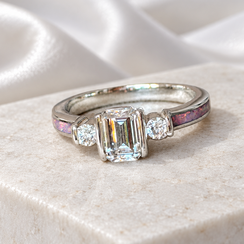 925 Silver Emerald Cut Solitaire Ring