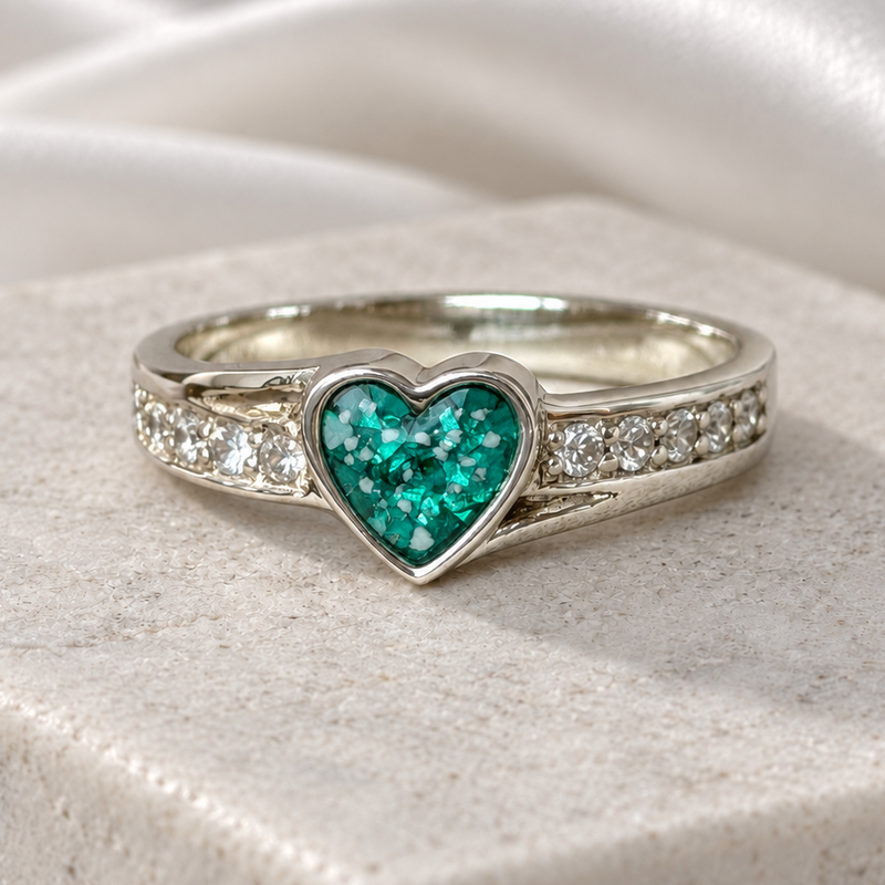 925 Silver Heart Accent Crystal Ring