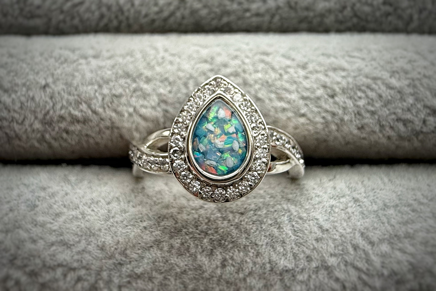 Silver Pear Crystal Crossover Ring