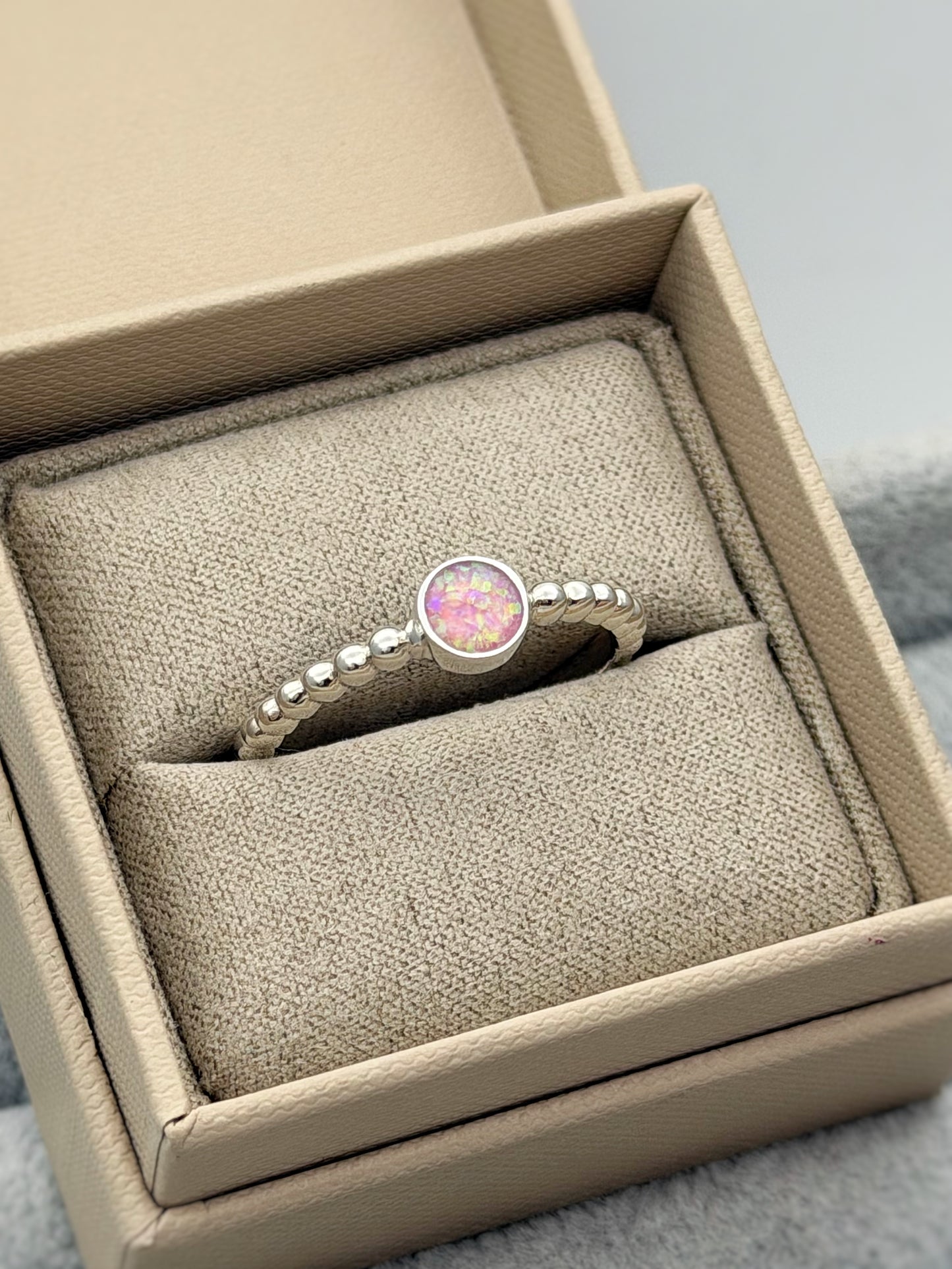 925 Silver Simple Round Stone Bobble Ring