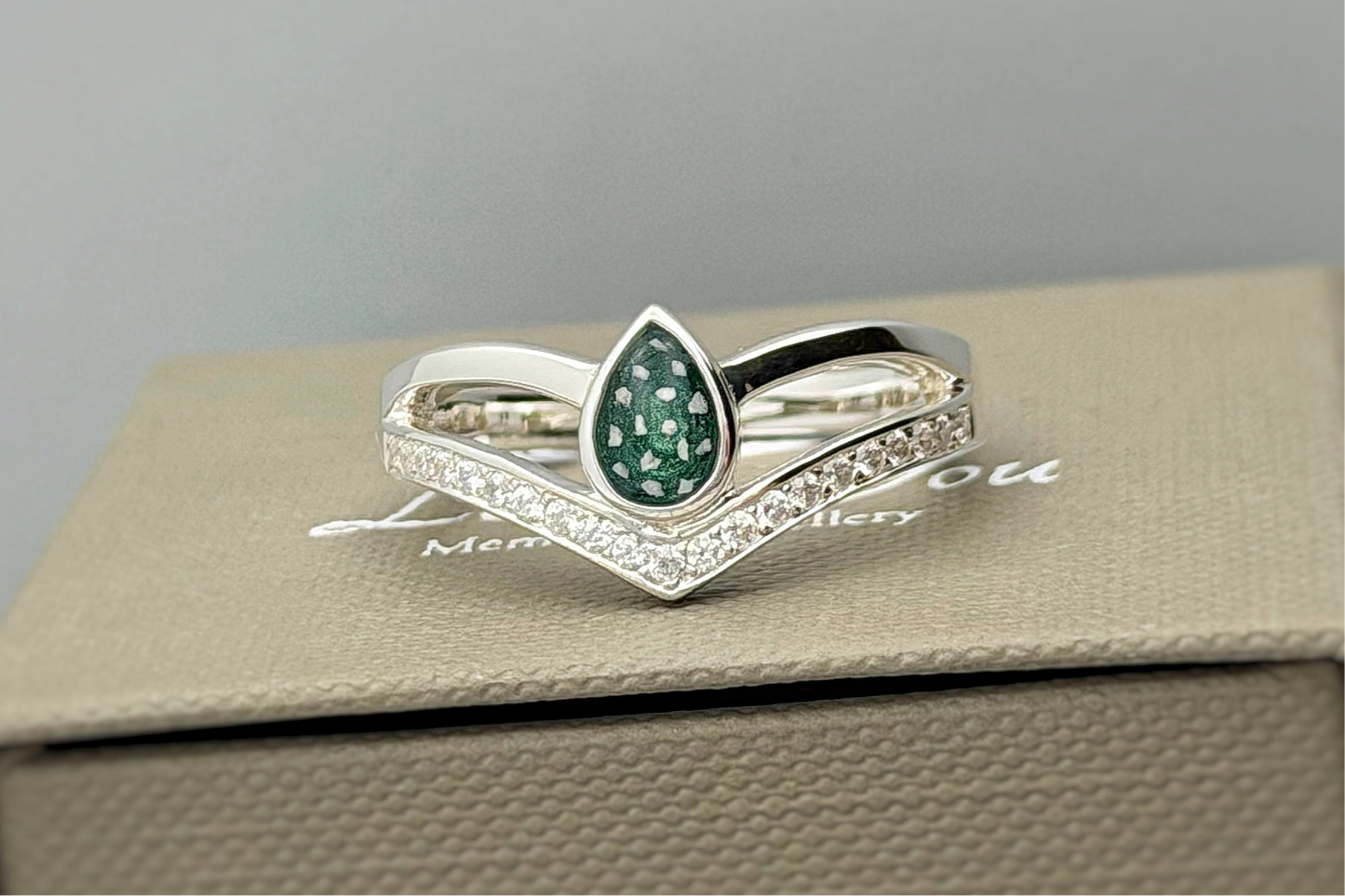 925 Silver Pear Crystal Wishbone Ring