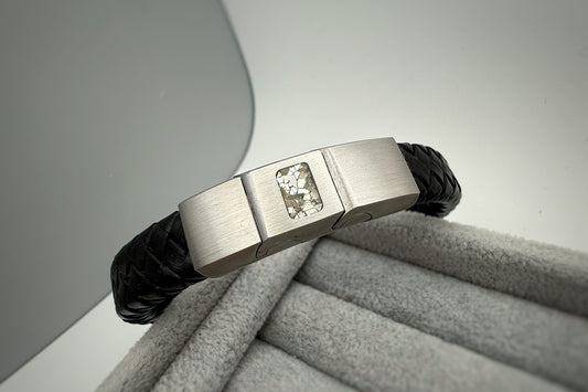 Brushed Stainless Steel Men’s Leather Bracelet