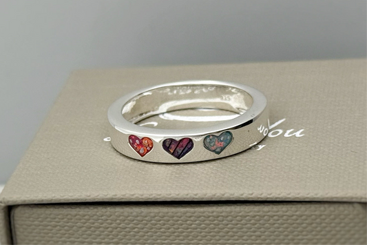 925 Silver Triple Heart Band Ring