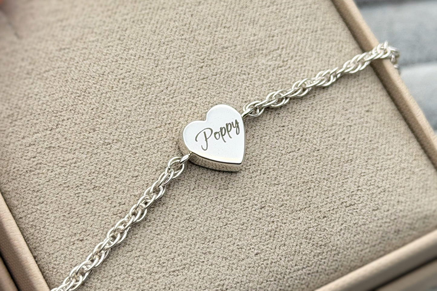925 Silver Mini Bubble Heart Adjustable Twisted Curb Chain Bracelet