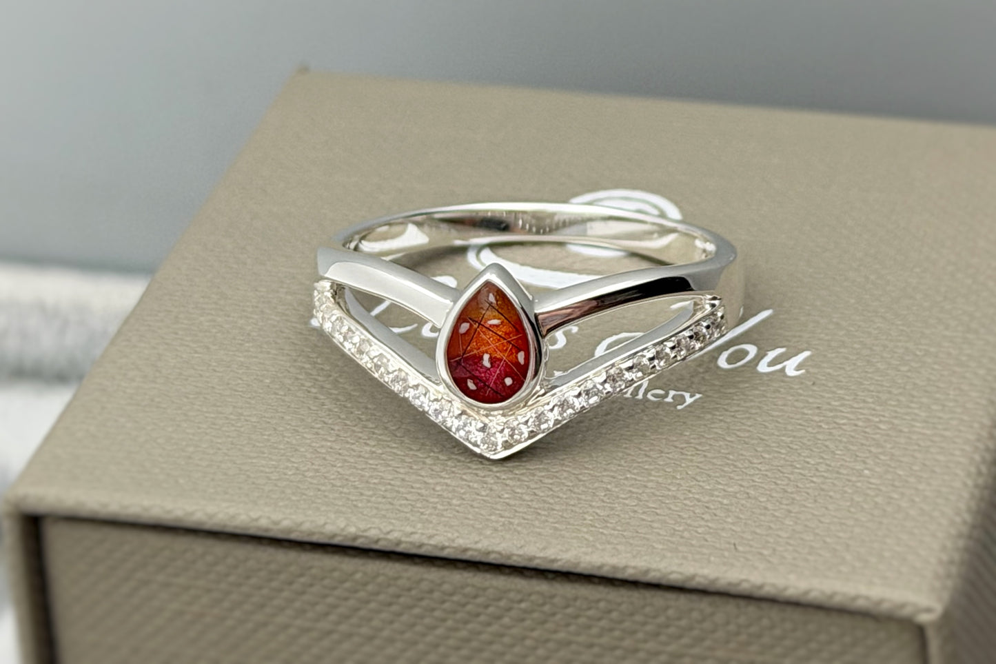 925 Silver Pear Crystal Wishbone Ring