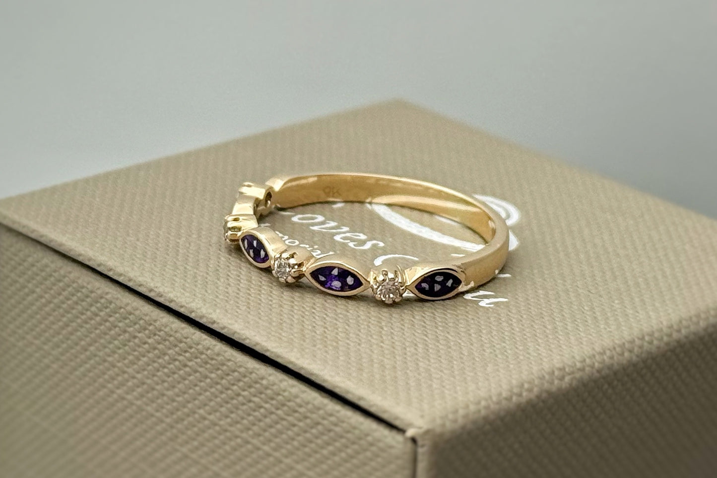 9k Gold Half Marquise Crystal Ring