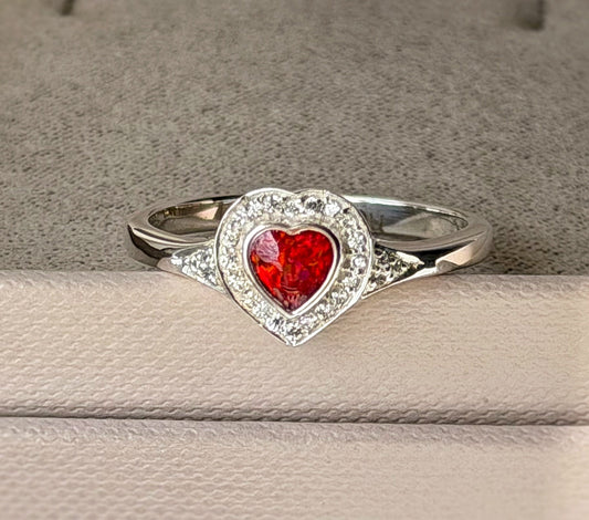 Silver Heart Crystal Halo Ring
