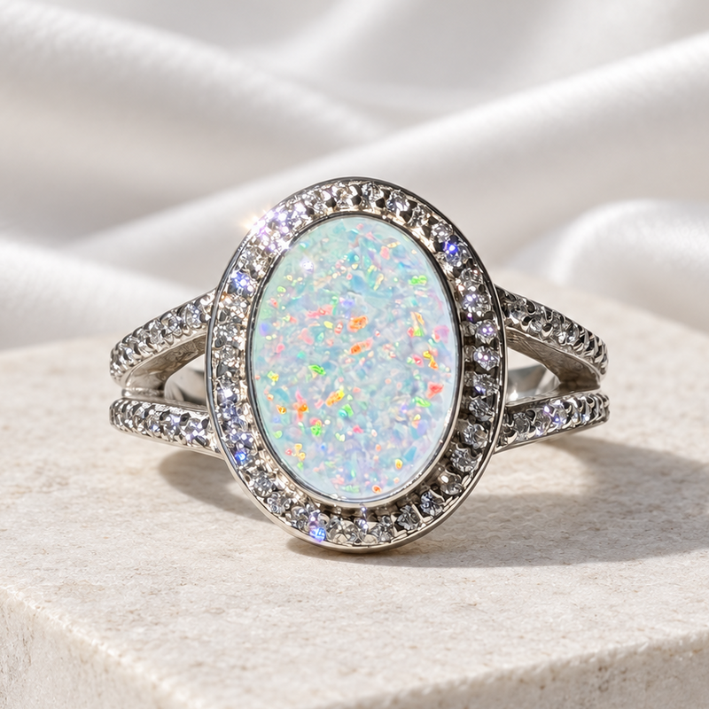 925 Silver Large Oval Crystal Statement Ring