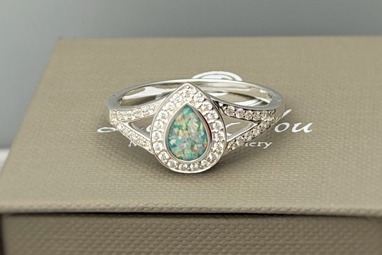 925 Silver Full Crystal Pear Split Band Ring