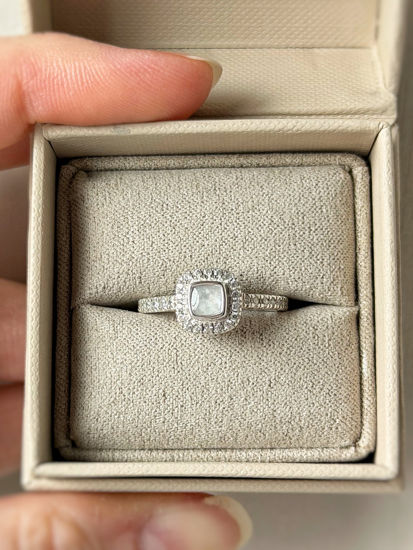 925 Silver Petite Square Cushion Crystal Ring