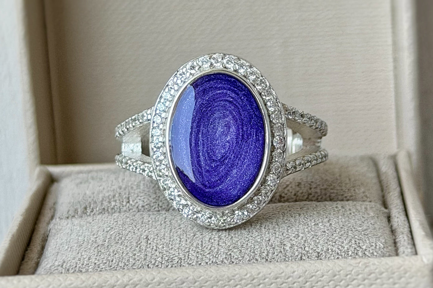 925 Silver Large Oval Crystal Statement Ring