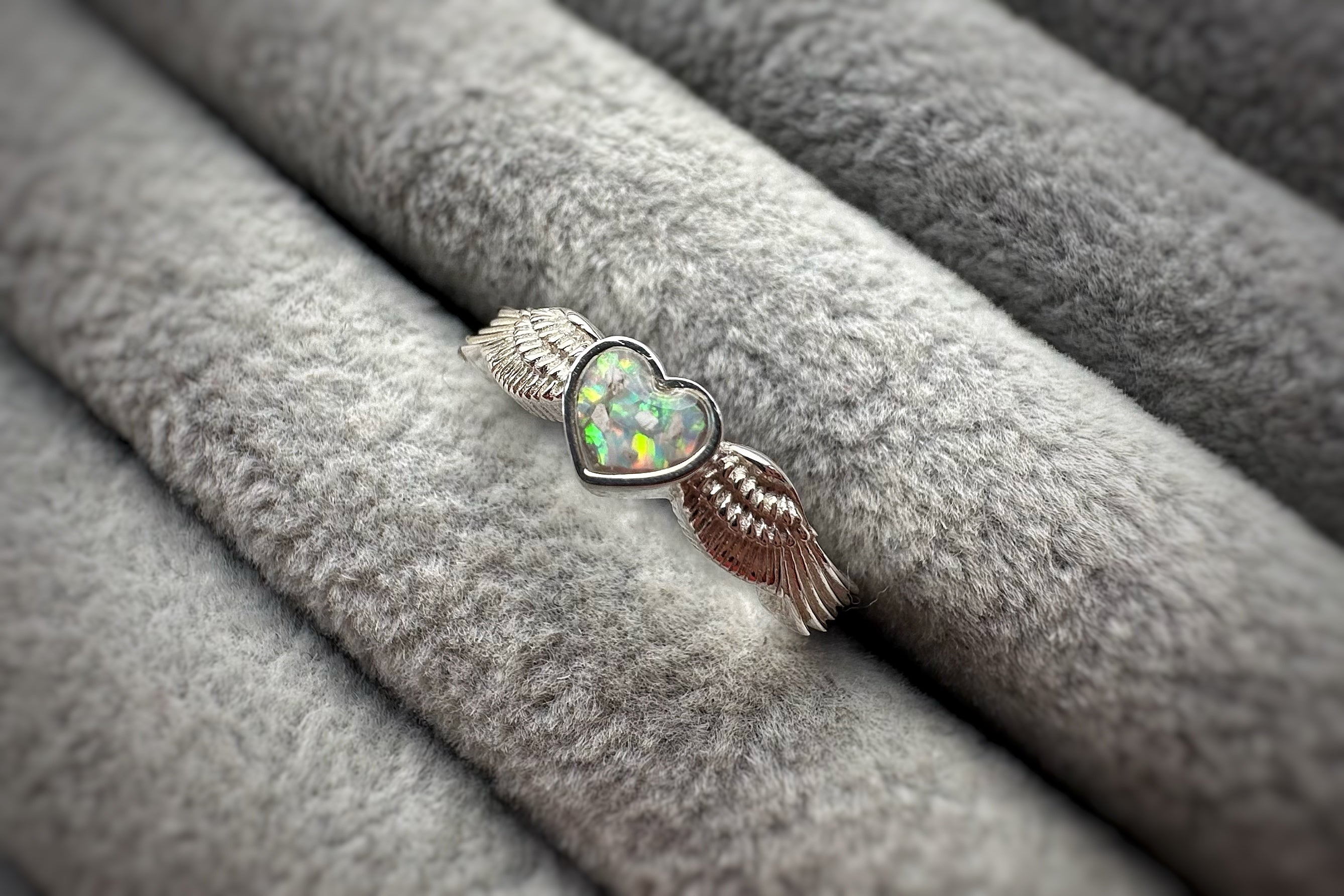 925 Silver Angel Wing Heart Ring – Loves You Memorial Jewellery