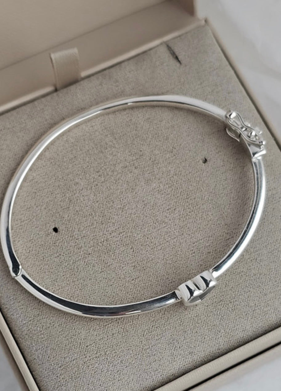 925 Silver Mini Bubble Heart Safety Bangle