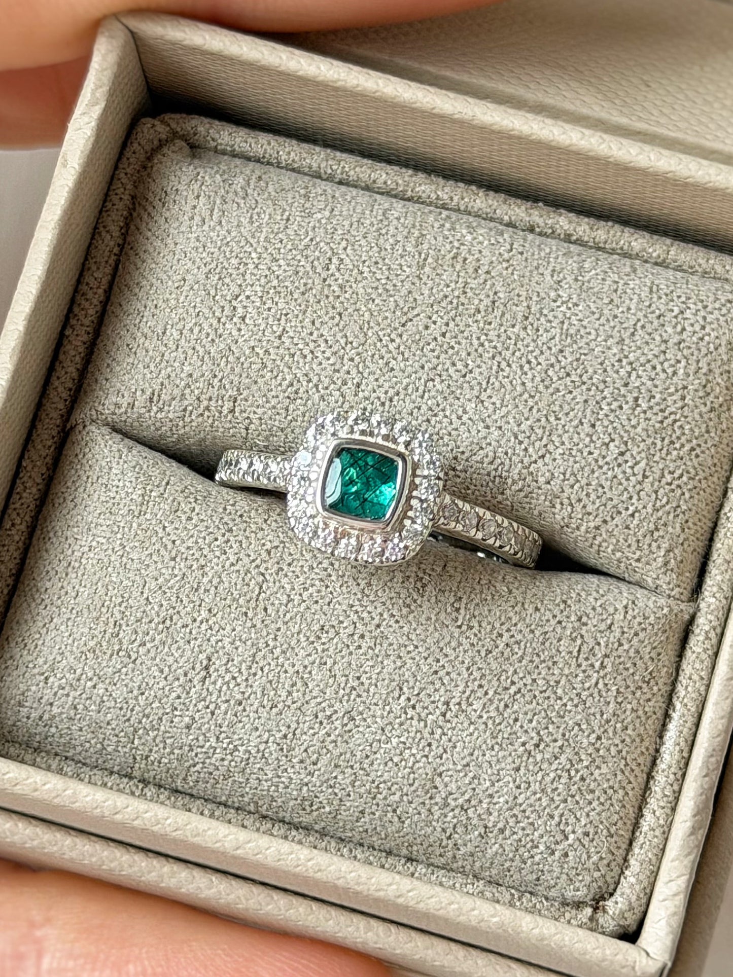 925 Silver Petite Square Cushion Crystal Ring