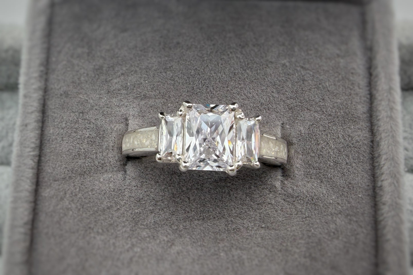 925 Silver Trio Emerald Solitaire Ring