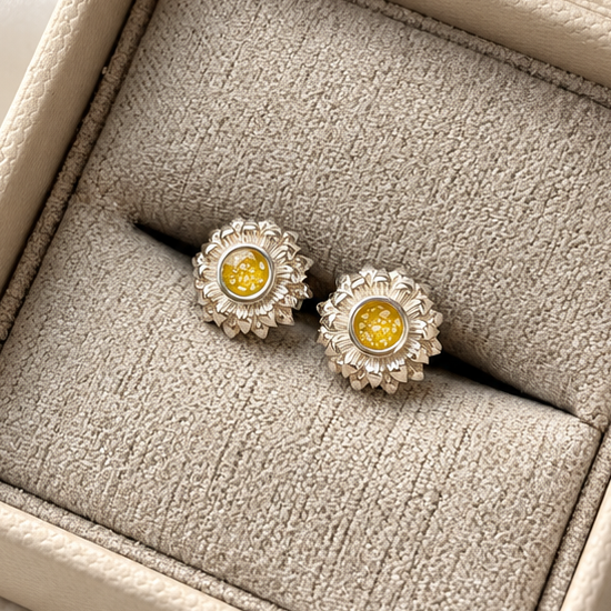 925 Silver Sunflower Stud Memorial Earrings