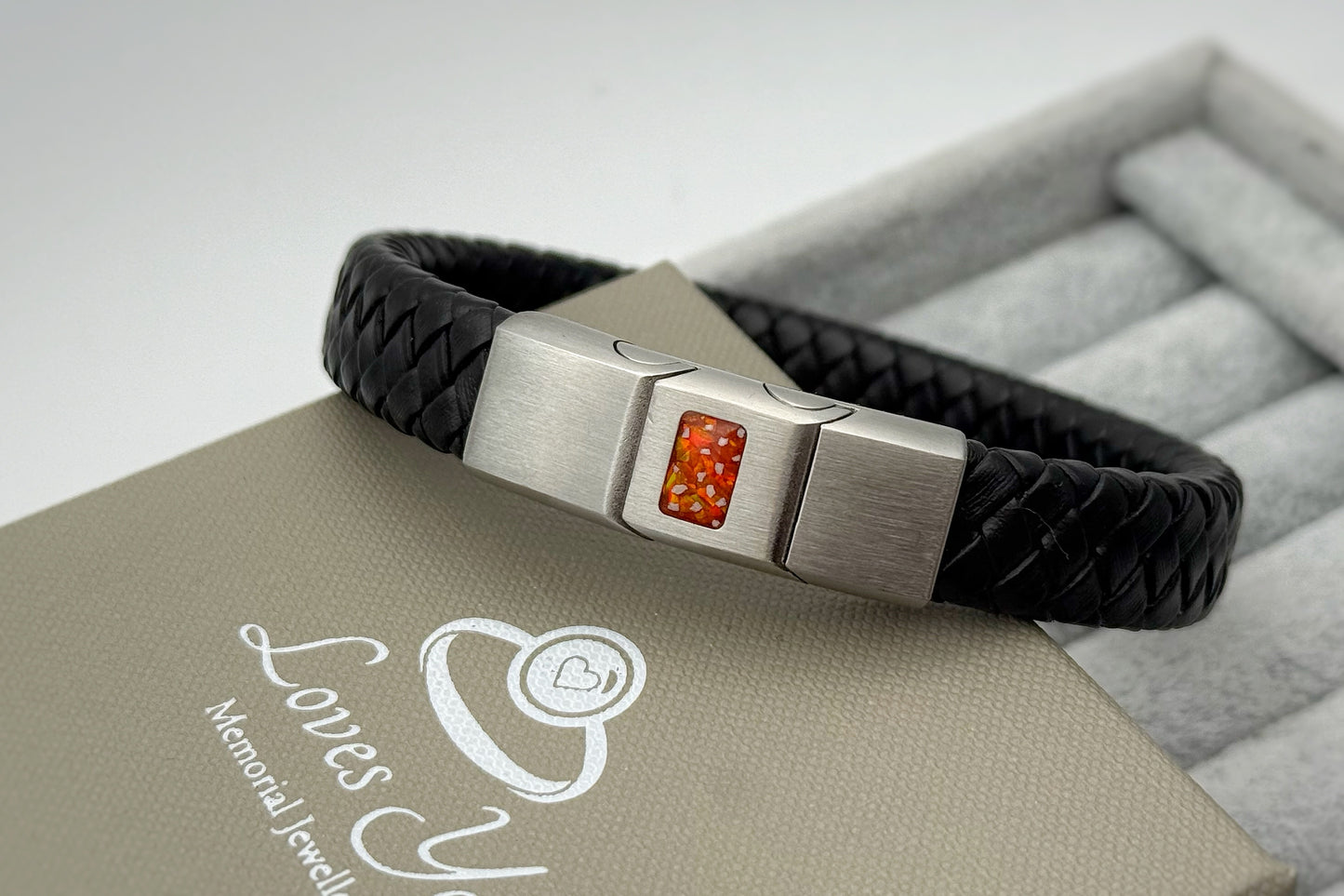 Brushed Stainless Steel Men’s Leather Bracelet