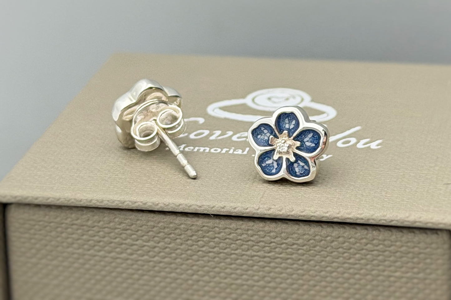 925 Silver Forget-Me-Not Stud Memorial Earrings