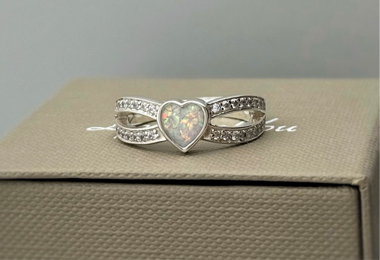 925 Silver Heart Split Crystal Ring