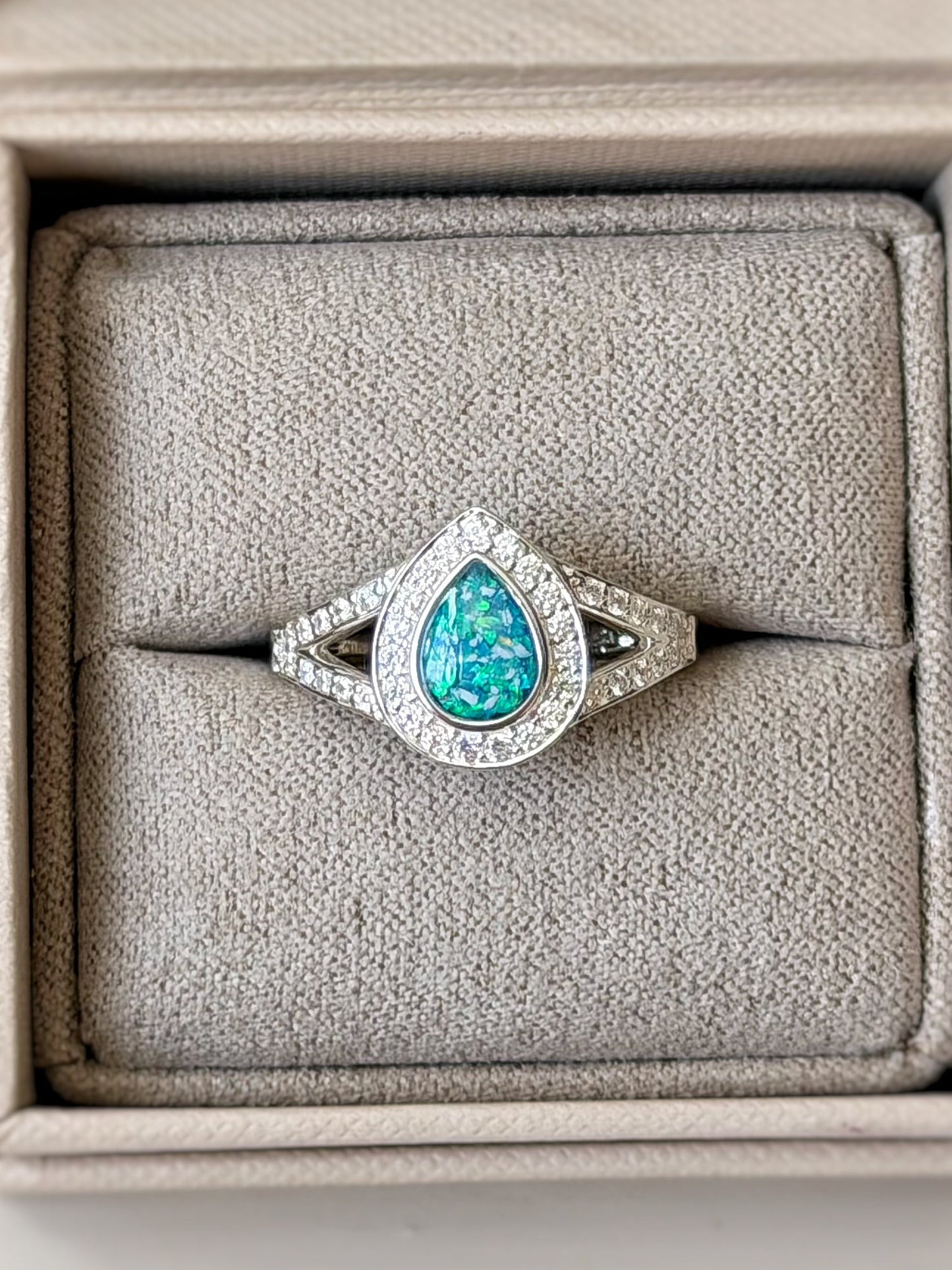 925 Silver Full Crystal Pear Split Band Ring