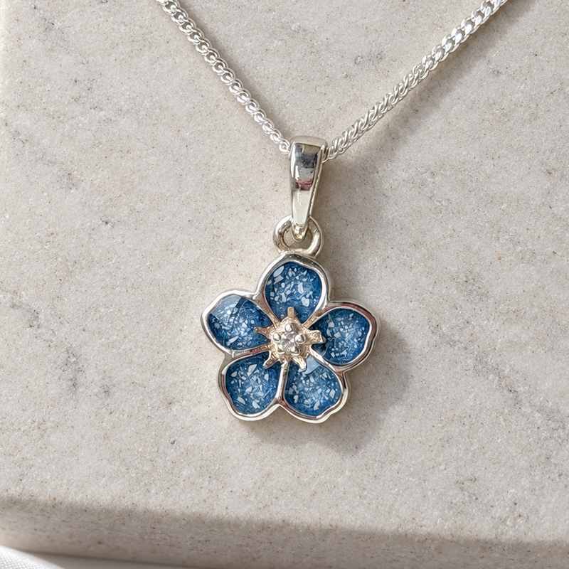 925 Silver Crystal Centre Forget-Me-Not Flower Pendant