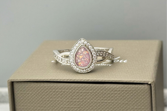 Silver Pear Crystal Crossover Ring