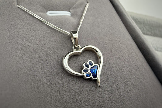 925 Silver Paw Print Hollow Heart Pendant